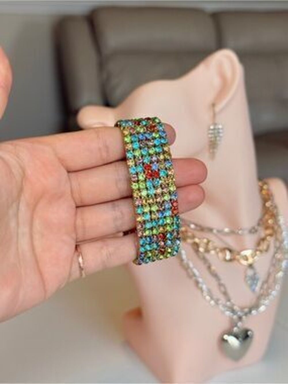 MultiColor Gemstone Stretch Bracelet - Picture 5 of 7